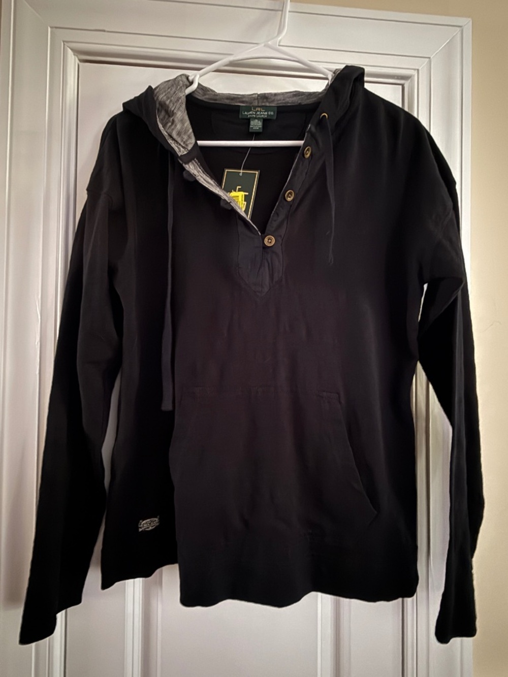 NWT Women's Lauren Jeans Ralph Lauren slub knit black hoodie shirt Size XL